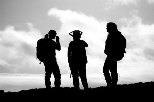 Outlined against the sky