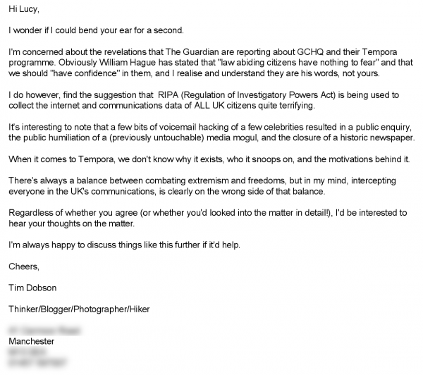 Concerns about Tempora - Letter to Lucy Powell, 5th August