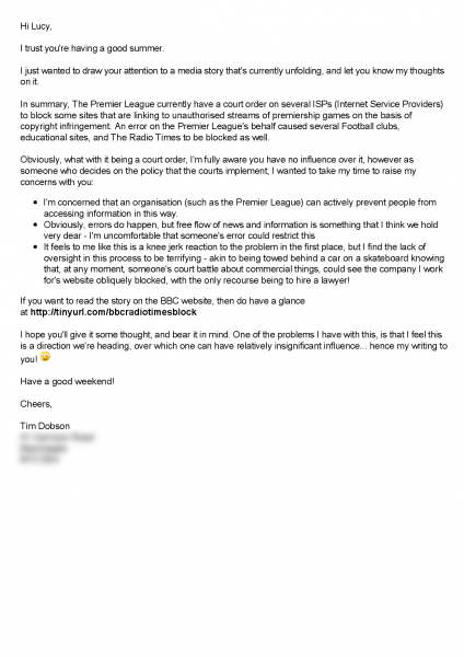 Letter to Lucy Powell