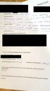 The late group's route card